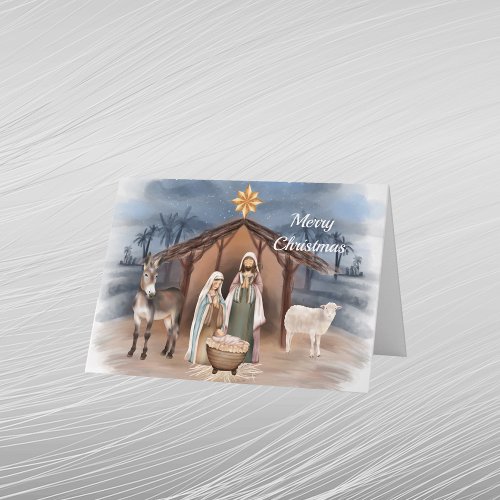 Christmas Nativity Animals Christian Watercolor Holiday Card