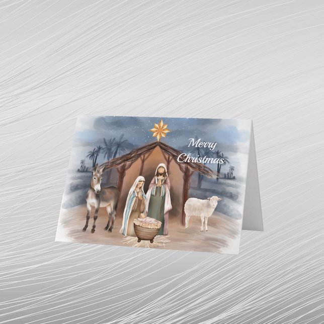 Christmas Nativity Animals Christian Watercolor Holiday Card (Creator Uploaded)