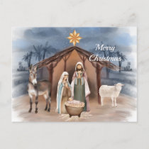 Christmas Nativity Animals Christian Watercolor Holiday Postcard