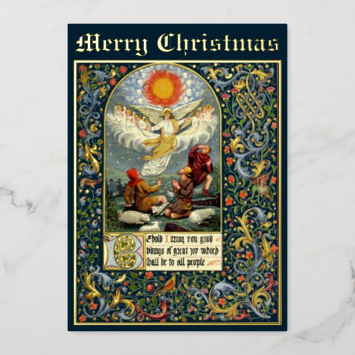 Christmas Nativity Annunciation To The Shepherds Foil Holiday Card