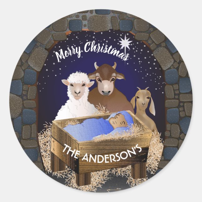 Christmas Nativity Baby Jesus Classic Round Sticker (Front)