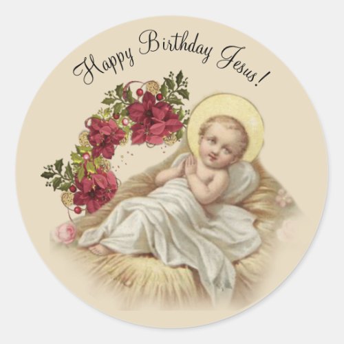 Christmas Nativity Baby Jesus Floral Classic Round Sticker