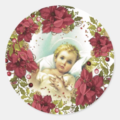 Christmas Nativity Baby Jesus Floral Religious Classic Round Sticker