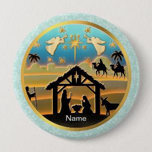 Christmas Nativity Baby Jesus in Manger Scene Button