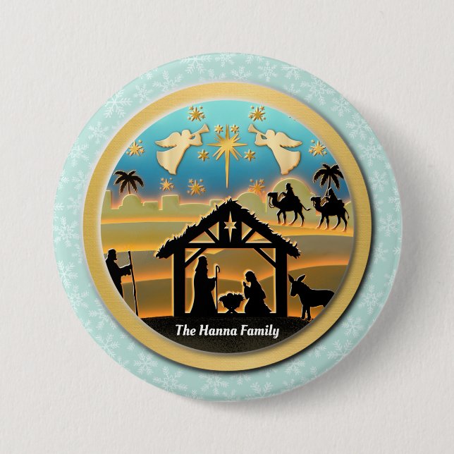 Christmas Nativity Baby Jesus in Manger Scene  Button (Front)