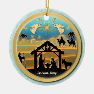 Christmas Nativity Baby Jesus in Manger Scene Ceramic Ornament