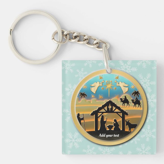 Christmas Nativity Baby Jesus in Manger Scene Keychain (Front)