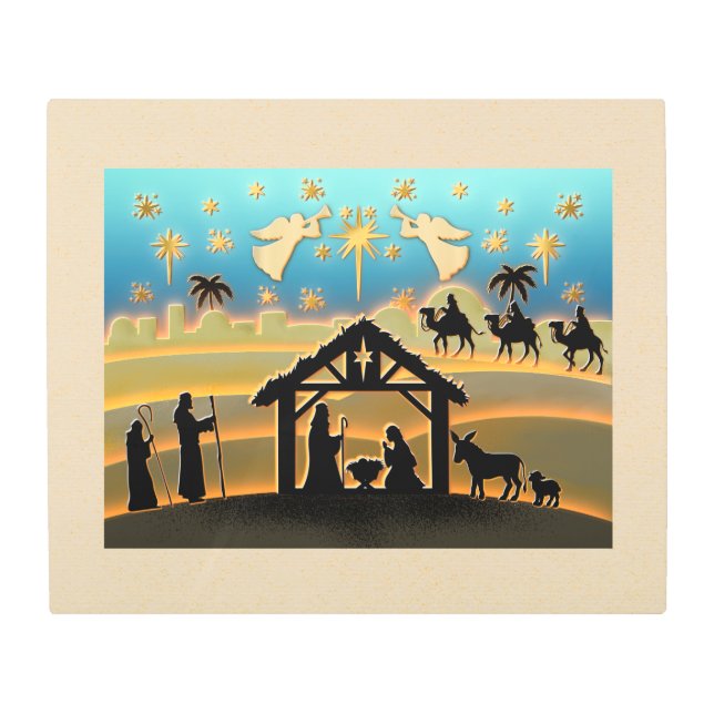 Christmas Nativity Baby Jesus in Manger Scene Metal Print (Front)