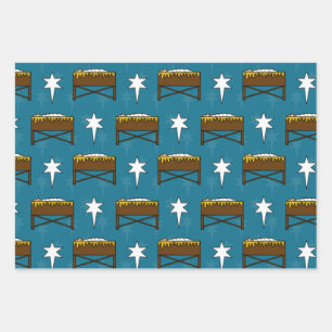 Christmas Nativity Baby Jesus Manger Pattern Wrapping Paper Sheets