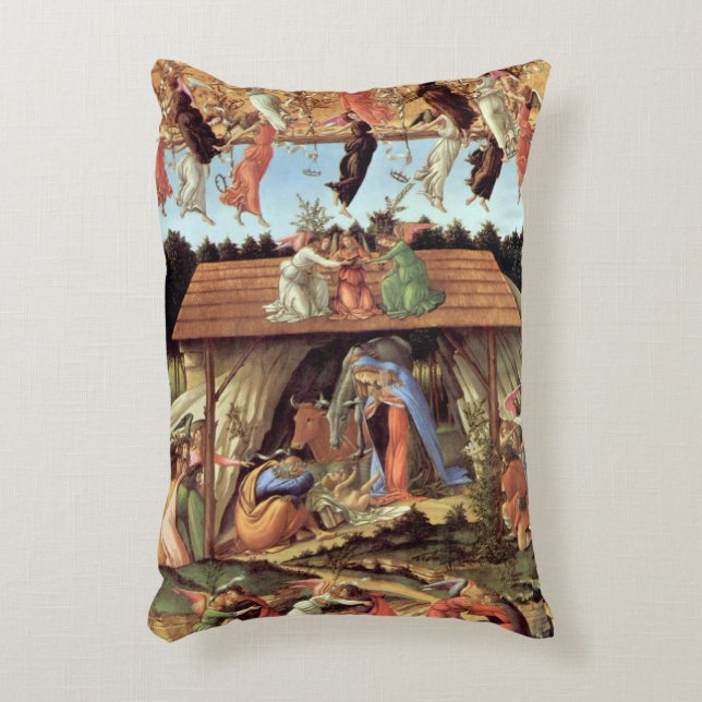 Christmas Nativity, Birth of Christ by Botticelli Accent Pillow (Front(Vertical))