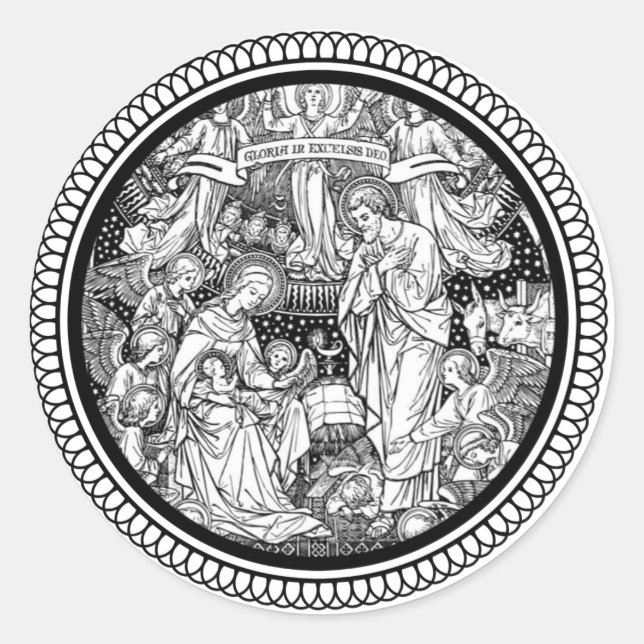 Christmas Nativity Birth of Jesus Mary Joseph Classic Round Sticker (Front)