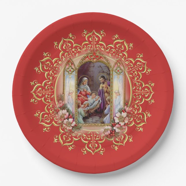 Christmas Nativity Birthday Party for Jesus Paper Plates (Front)