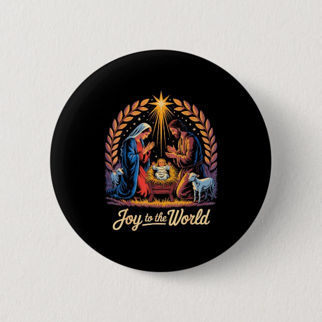 Christmas Nativity Christian Birth Of Jesus Joy To Button (Front)