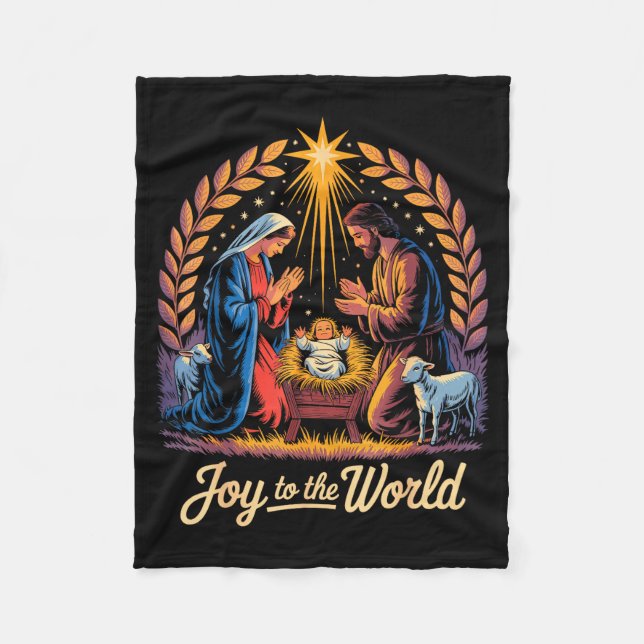 Christmas Nativity Christian Birth Of Jesus Joy To Fleece Blanket (Front)