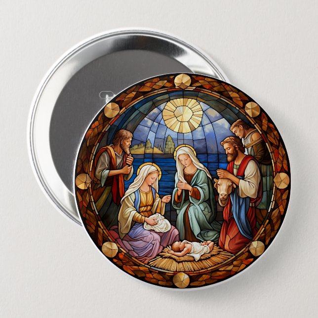 Christmas Nativity colorful illustration, Button (Front & Back)