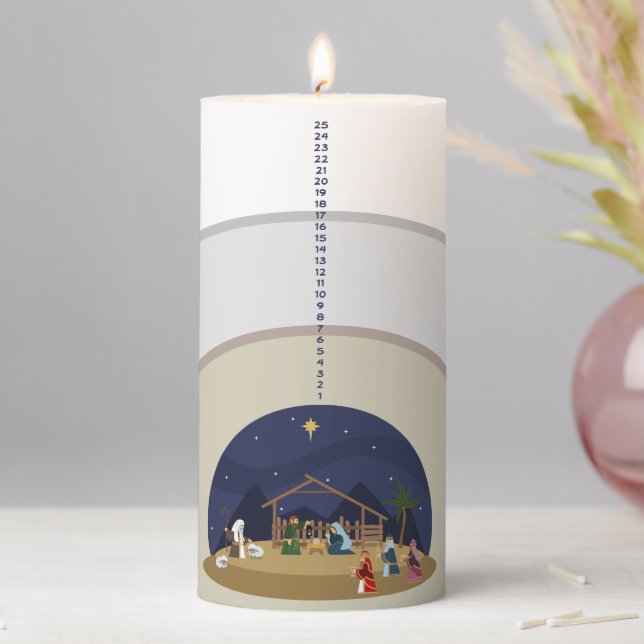 Christmas Nativity Countdown Pillar Candle (In Situ)