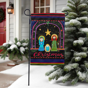 Christmas Nativity Fun Colorful Folk Art Garden Flag