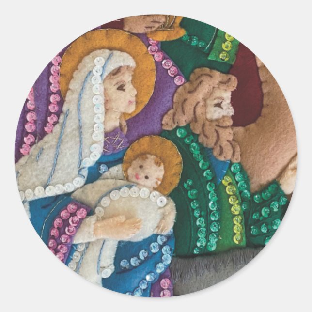Christmas Nativity Handmade Felt Stitch Classic Round Sticker (Front)