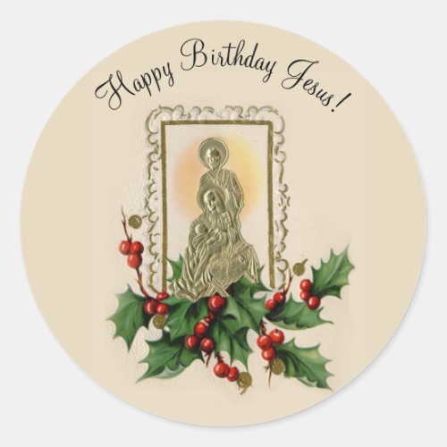 Christmas Nativity Holy Family Holly Berries Classic Round Sticker