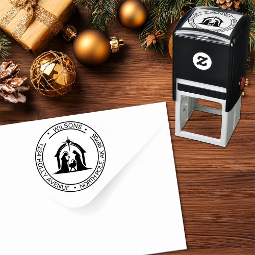 Christmas Nativity Holy Family Religious Address Self_inking Stamp