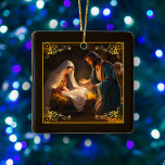 Christmas Nativity Holy Family Religious  Ceramic Ornament<br><div class="desc">Celebrate the true meaning of Christmas with our beautiful Nativity scene Christmas ornament. This ornament features Mary and Joseph with Baby Jesus in the manger and the timeless and heartwarming Luke 2:11 Bible verse on the reverse side, reminding us of the miraculous birth of Jesus. Share the joy and message...</div>