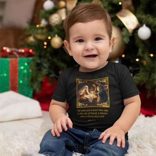 Christmas Nativity Holy Family Religious Luke 211 Baby T_Shirt