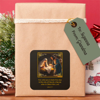 Christmas Nativity Holy Family Religious Square Sticker