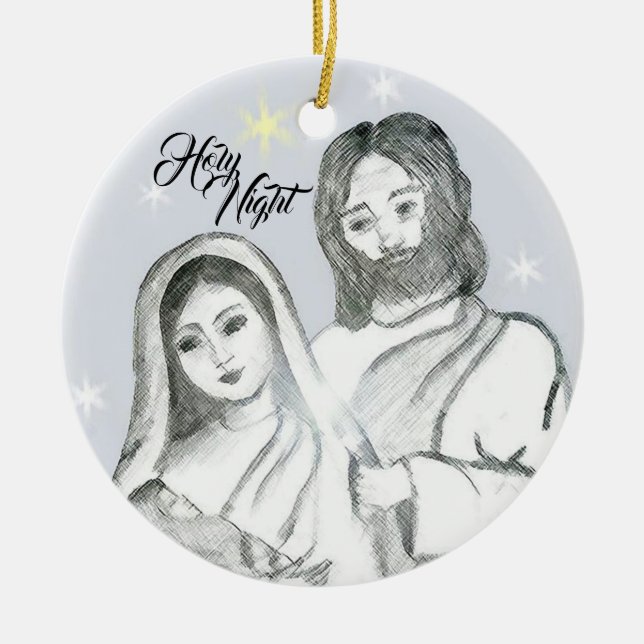 Christmas Nativity Holy Night Ceramic Ornament (Front)