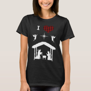 Christmas Nativity I Love Jesus Manger Buffalo Pla T-Shirt