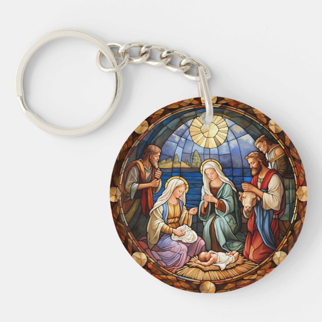 Christmas Nativity Illustration Keychain (Front)