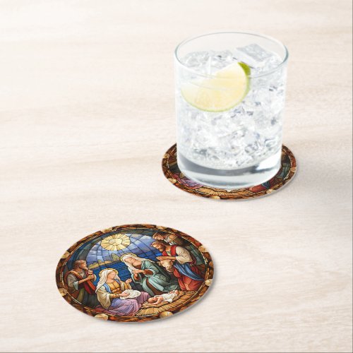 Christmas Nativity Illustration Round Paper Coaster