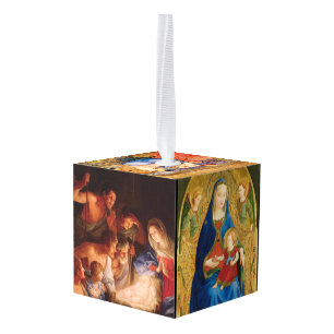 Christmas Nativity in famous paintings Cube Ornament