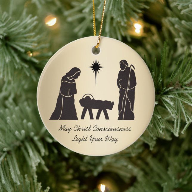 Christmas Nativity Inspirational Saying Gold  Ceramic Ornament (Tree)