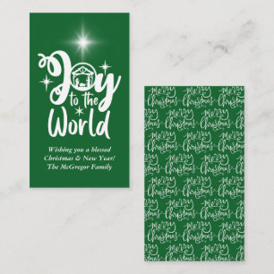 Christmas Nativity Joy Green & White Greeting Note Card