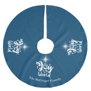 Christmas Nativity Joy to the World Blue & White Brushed Polyester Tree Skirt