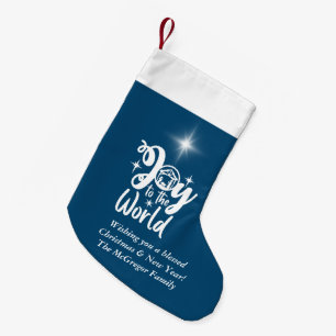 Christmas Nativity Joy to the World Blue & White C Small Christmas Stocking