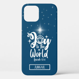 Christmas Nativity Joy to the World Blue & White iPhone 12 Case