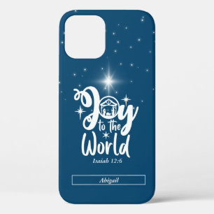 Christmas Nativity Joy to the World Blue & White iPhone 12 Case