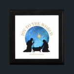 Christmas Nativity | Joy to the World | Gift Box<br><div class="desc">Gorgeous Christmas Nativity Joy to the World gift box. Features beautiful nativity scene with silhouette figures against a globe shaped blue abstract watercolor night sky with faux gold stars, Joy to the World the Lord has come in decorative gold colored typography. We invite you to visit our Zazzle store, Simon...</div>