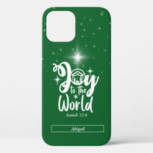 Christmas Nativity Joy to the World Green & White iPhone 12 Case