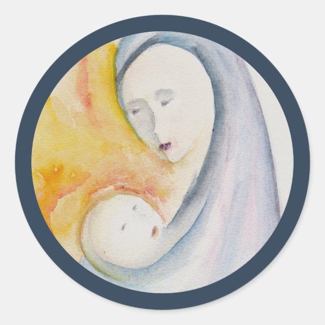 Christmas Nativity Madonna and Child  Classic Round Sticker (Front)
