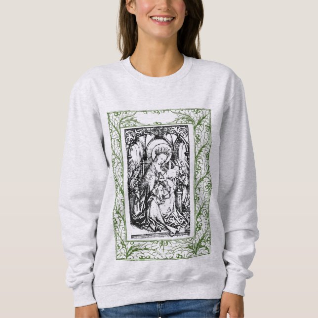 Christmas Nativity Madonna and Child Holly Border  Sweatshirt (Front)