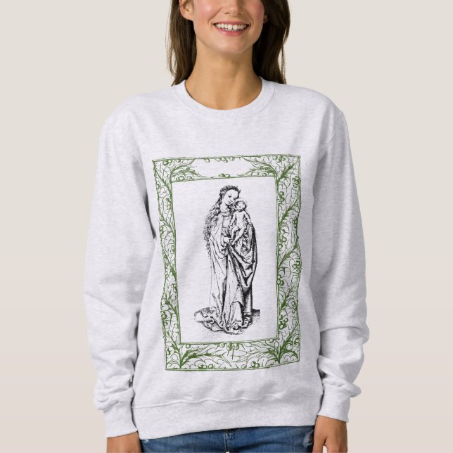 Christmas Nativity Madonna and Child Holly Border  Sweatshirt (Front)