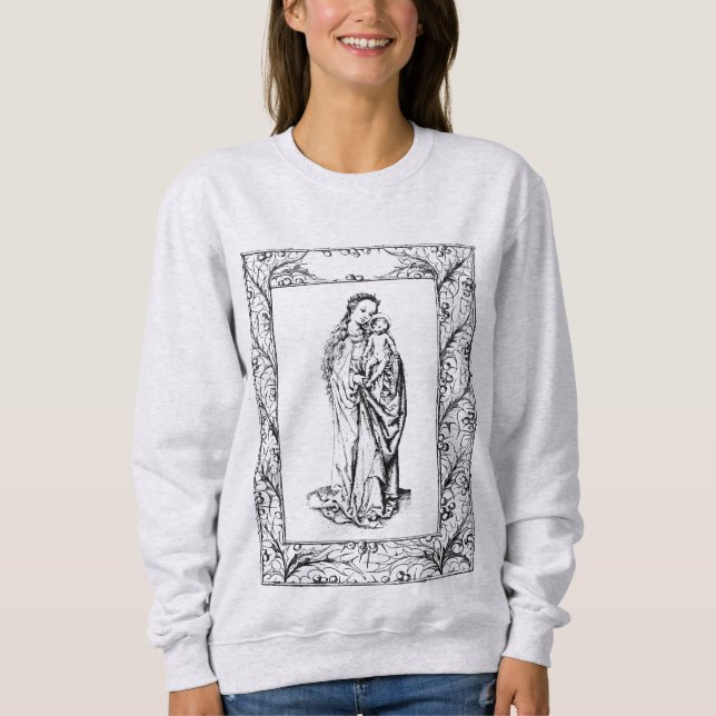 Christmas Nativity Madonna and Child Holly Border  Sweatshirt (Front)
