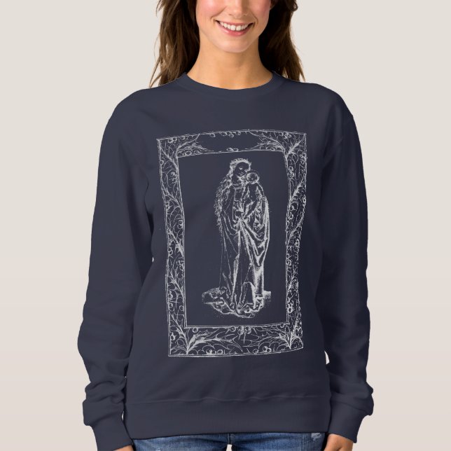 Christmas Nativity Madonna and Child Holly Border  Sweatshirt (Front)