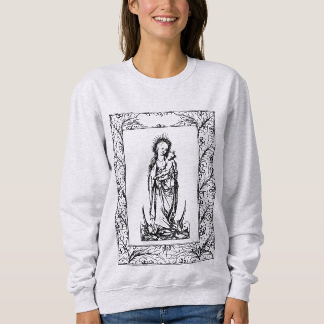 Christmas Nativity Madonna and Child Holly Border  Sweatshirt (Front)