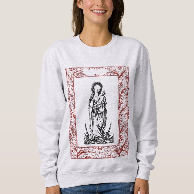 Christmas Nativity Madonna and Child Holly Border  Sweatshirt (Front)