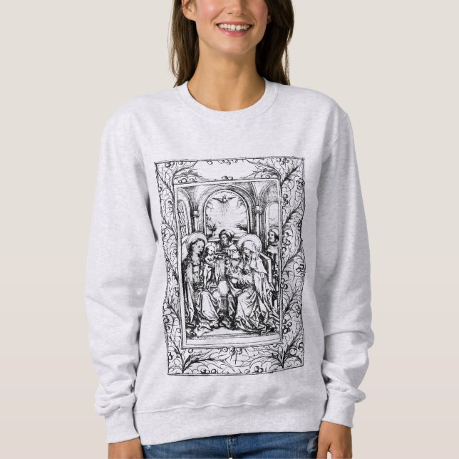 Christmas Nativity Madonna and Child Holly Border  Sweatshirt (Front)