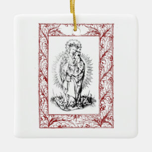 Christmas Nativity Madonna and Child Holly Ceramic Ornament