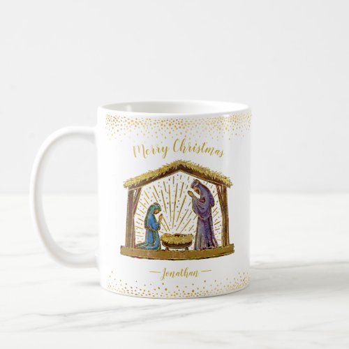 Christmas Nativity Manger Gold Typography Coffee Mug